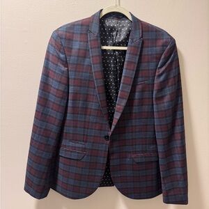 Men's Plaid Blazer - Blue and Red